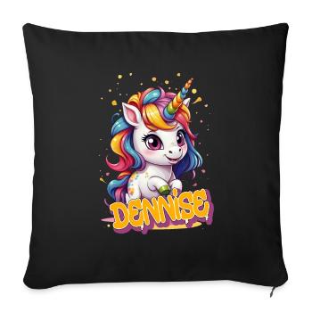 DENNISE - Beau prénom de fille avec une jolie licorne - Housse de coussin décorative 45 x 45 cm - noir - Devant