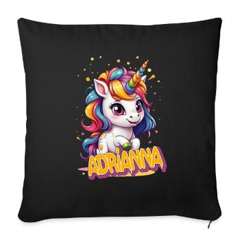 ADRIANNA - Beau prénom de fille avec une jolie licorne - Housse de coussin décorative 45 x 45 cm - noir - Devant