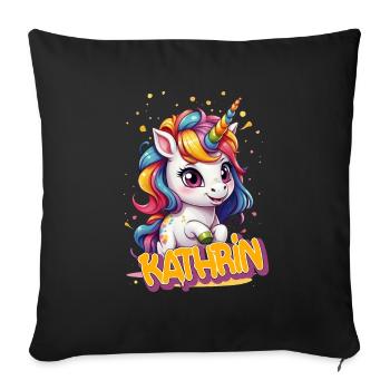KATHRIN - Beau prénom de fille avec une jolie licorne - Housse de coussin décorative 45 x 45 cm - noir - Devant