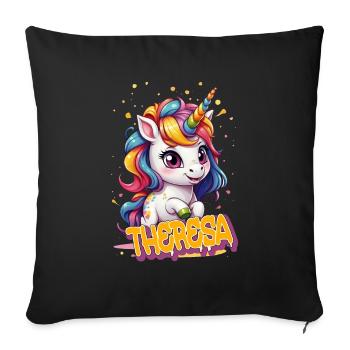 THERESA - Beau prénom de fille avec une jolie licorne - Housse de coussin décorative 45 x 45 cm - noir - Devant