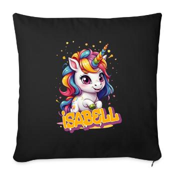 ISABELL - Schöner Mädchen Name mit süßem Einhorn - Sofakissenbezug 45 x 45 cm - Schwarz - Vorne