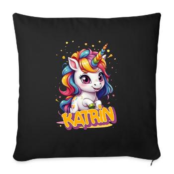 KATRIN - Beautiful girl name with cute unicorn - Sofa pillowcase 17,3'' x 17,3'' (45 x 45 cm) - black - Front