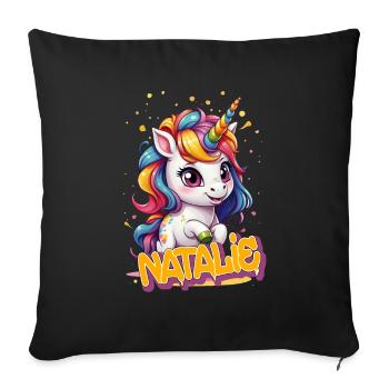 NATALIE - Beautiful girl name with cute unicorn - Sofa pillowcase 17,3'' x 17,3'' (45 x 45 cm) - black - Front