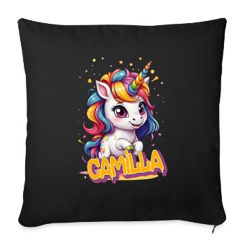 CAMILLA - Beau prénom de fille avec une jolie licorne - Housse de coussin décorative 45 x 45 cm - noir - Devant