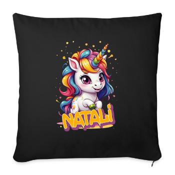 NATALI - Beautiful girl name with cute unicorn - Sofa pillowcase 17,3'' x 17,3'' (45 x 45 cm) - black - Front