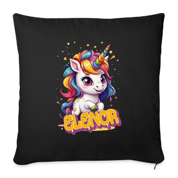ELENOR - Beautiful girl name with cute unicorn - Sofa pillowcase 17,3'' x 17,3'' (45 x 45 cm) - black - Front