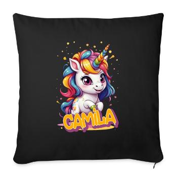 CAMILA - Beau prénom de fille avec une jolie licorne - Housse de coussin décorative 45 x 45 cm - noir - Devant