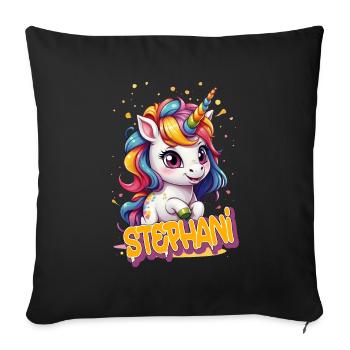 STEPHANI - Beautiful girl name with cute unicorn - Sofa pillowcase 17,3'' x 17,3'' (45 x 45 cm) - black - Front