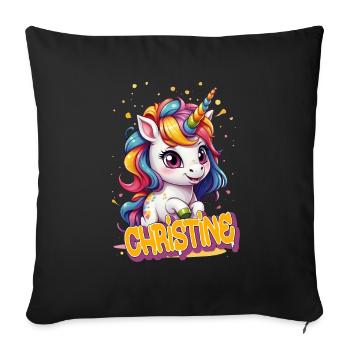 CHRISTINE - Beautiful girl name with cute unicorn - Sofa pillowcase 17,3'' x 17,3'' (45 x 45 cm) - black - Front