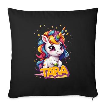 TARA - Beau prénom de fille avec une jolie licorne - Housse de coussin décorative 45 x 45 cm - noir - Devant