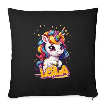 LEILA - Beau prénom de fille avec une jolie licorne - Housse de coussin décorative 45 x 45 cm - noir - Devant