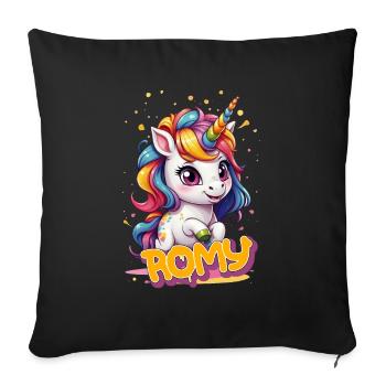 ROMY - Schöner Mädchen Name mit süßem Einhorn - Sofakissenbezug 45 x 45 cm - Schwarz - Vorne