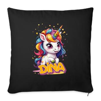 DINA - Beau prénom de fille avec une jolie licorne - Housse de coussin décorative 45 x 45 cm - noir - Devant