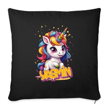 YASMIN - Beau nom de fille avec licorne mignonne - Housse de coussin décorative 45 x 45 cm - noir - Devant