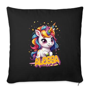 ALESSA - Beau prénom de fille avec une jolie licorne - Housse de coussin décorative 45 x 45 cm - noir - Devant