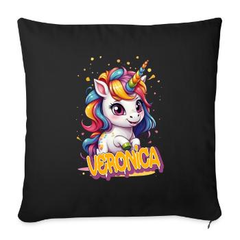 VERONICA - Beau nom de fille avec licorne mignonne - Housse de coussin décorative 45 x 45 cm - noir - Devant