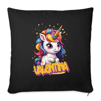 VALENTINA - Beau prénom de fille avec une jolie licorne - Housse de coussin décorative 45 x 45 cm - noir - Devant