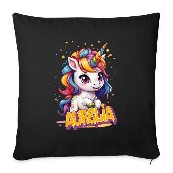 AURELIA - Beautiful girl name with cute unicorn - Sofa pillowcase 17,3'' x 17,3'' (45 x 45 cm) - black - Front