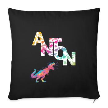 ANTON - Beau prénom de garçon avec dinosaure - Housse de coussin décorative 45 x 45 cm - noir - Devant