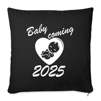 Bébé à venir en 2025, bébé naîtra en 2025 - Housse de coussin décorative 45 x 45 cm - noir - Devant