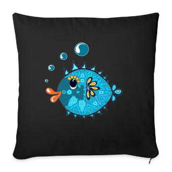 poisson bleu - Housse de coussin décorative 45 x 45 cm - noir - Devant
