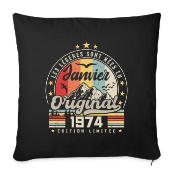 Janvier 1974 Vintage Rétro Anniversaire 1974 - Housse de coussin décorative 45 x 45 cm - noir - Devant