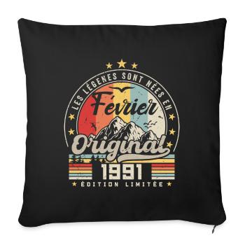 Février 1991 Cadeau 33e Anniversaire Février 1991 - Housse de coussin décorative 45 x 45 cm - noir - Devant