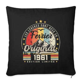 Février 1961 Cadeau 63e Anniversaire Février 1961 - Housse de coussin décorative 45 x 45 cm - noir - Devant