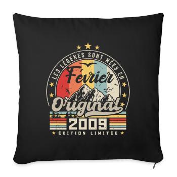 Février 2009 Cadeau 15e Anniversaire Février 2009 - Housse de coussin décorative 45 x 45 cm - noir - Devant