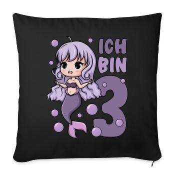 3. Geburtstag Mädchen süße Meerjungfrau Ich bin 3 - Sofakissenbezug 45 x 45 cm - Schwarz - Vorne