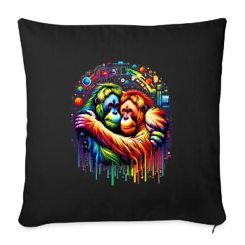 Farbenumarmung - Orang-Utan Harmonie - Sofakissenbezug 45 x 45 cm - Schwarz - Vorne