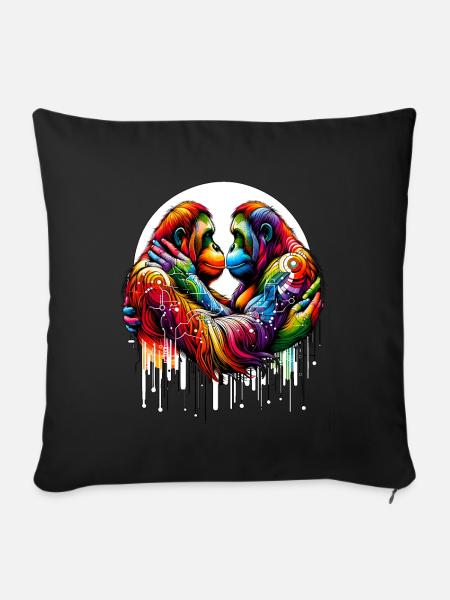 Orang-Utan Liebe - Farbberührung - Sofakissenbezug 45 x 45 cm - Schwarz