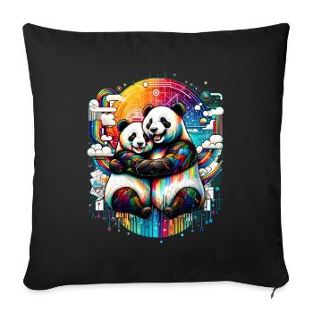 Pandaträume - Bunte Umarmung - Sofakissenbezug 45 x 45 cm - Schwarz - Vorne