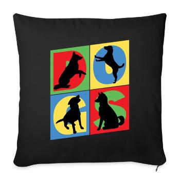 Silhouettes de chien Chiot Chien Coloré Vintage Rétro - Housse de coussin décorative 45 x 45 cm - noir - Devant