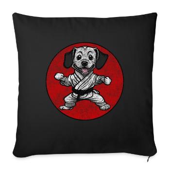 Chien d’occasion en costume de karaté judo - Housse de coussin décorative 45 x 45 cm - noir - Devant