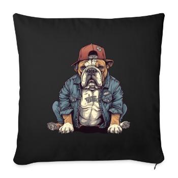 Bulldog Cool Baseball Cap Streetwear Rap Dog - Sofa pillowcase 17,3'' x 17,3'' (45 x 45 cm) - black - Front