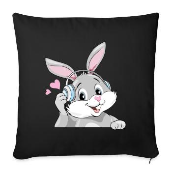 Smiling bunny listen to music in headphones - Sofa pillowcase 17,3'' x 17,3'' (45 x 45 cm) - black - Front