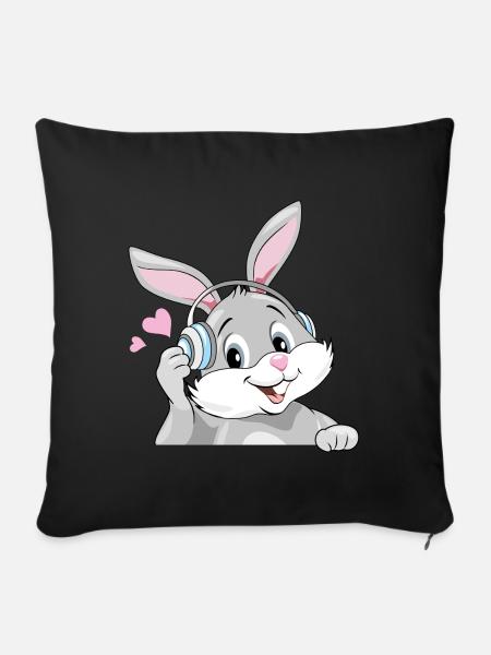 Lächelnder Hase, Musik über Kopfhörer hören - Sofakissenbezug 45 x 45 cm - Schwarz