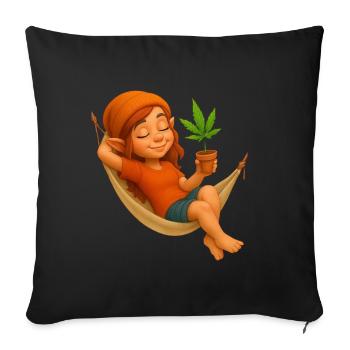 Zwergin in Hängematte mit Cannabispflanze - Sofakissenbezug 45 x 45 cm - Schwarz - Vorne