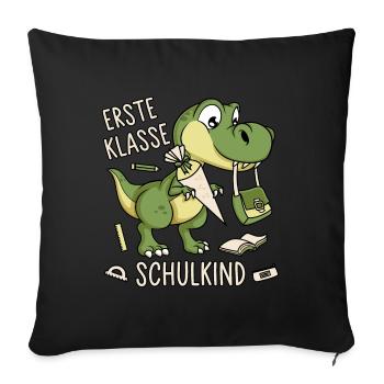 Schule Einschulung Dinosaurier Dino Schulkind - Sofakissenbezug 45 x 45 cm - Schwarz - Vorne
