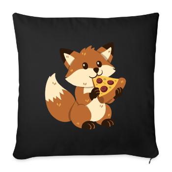 Fox with pizza - Sofa pillowcase 17,3'' x 17,3'' (45 x 45 cm) - black - Front