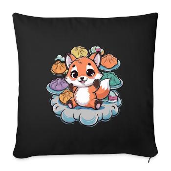 Cartoon Kawaii Fuchs mit gefüllten Teigtaschen - Sofakissenbezug 45 x 45 cm - Schwarz - Vorne