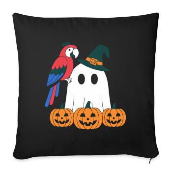 Citrouille fantôme et perroquet Halloween - Housse de coussin décorative 45 x 45 cm - noir - Devant