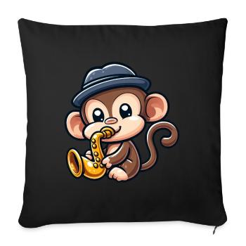 Chimpanzee with saxophone - Sofa pillowcase 17,3'' x 17,3'' (45 x 45 cm) - black - Front