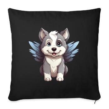 Husky Angel - Cute dog with heavenly - Sofa pillowcase 17,3'' x 17,3'' (45 x 45 cm) - black - Front