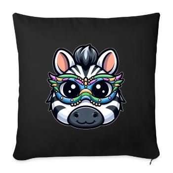 Mardi Gras Zebra: Maskenpracht und Perlen - Sofakissenbezug 45 x 45 cm - Schwarz - Vorne
