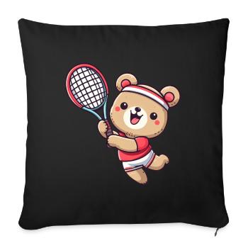 Bär als Tennisspieler - Aufschlag und - Sofakissenbezug 45 x 45 cm - Schwarz - Vorne