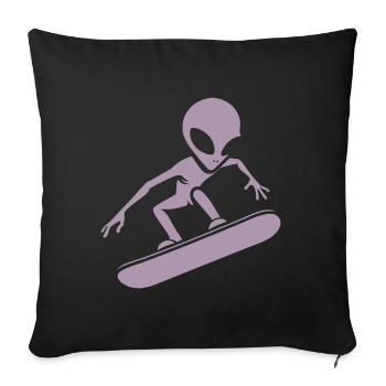Design minimaliste : Alien snowboarder - Housse de coussin décorative 45 x 45 cm - noir - Devant