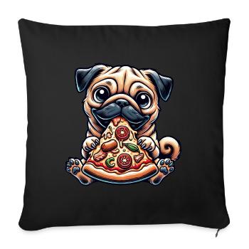 Dog Pug Pizza Cartoon Funny Humor Food - Sofa pillowcase 17,3'' x 17,3'' (45 x 45 cm) - black - Front
