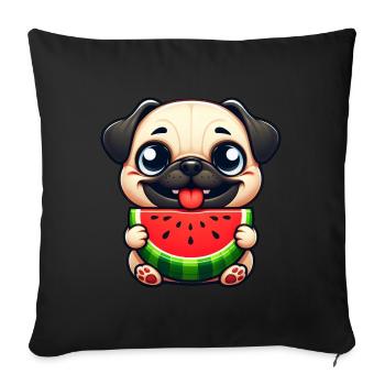 Cute Dog Pug Watermelon Summer Fruit Melon - Sofa pillowcase 17,3'' x 17,3'' (45 x 45 cm) - black - Front